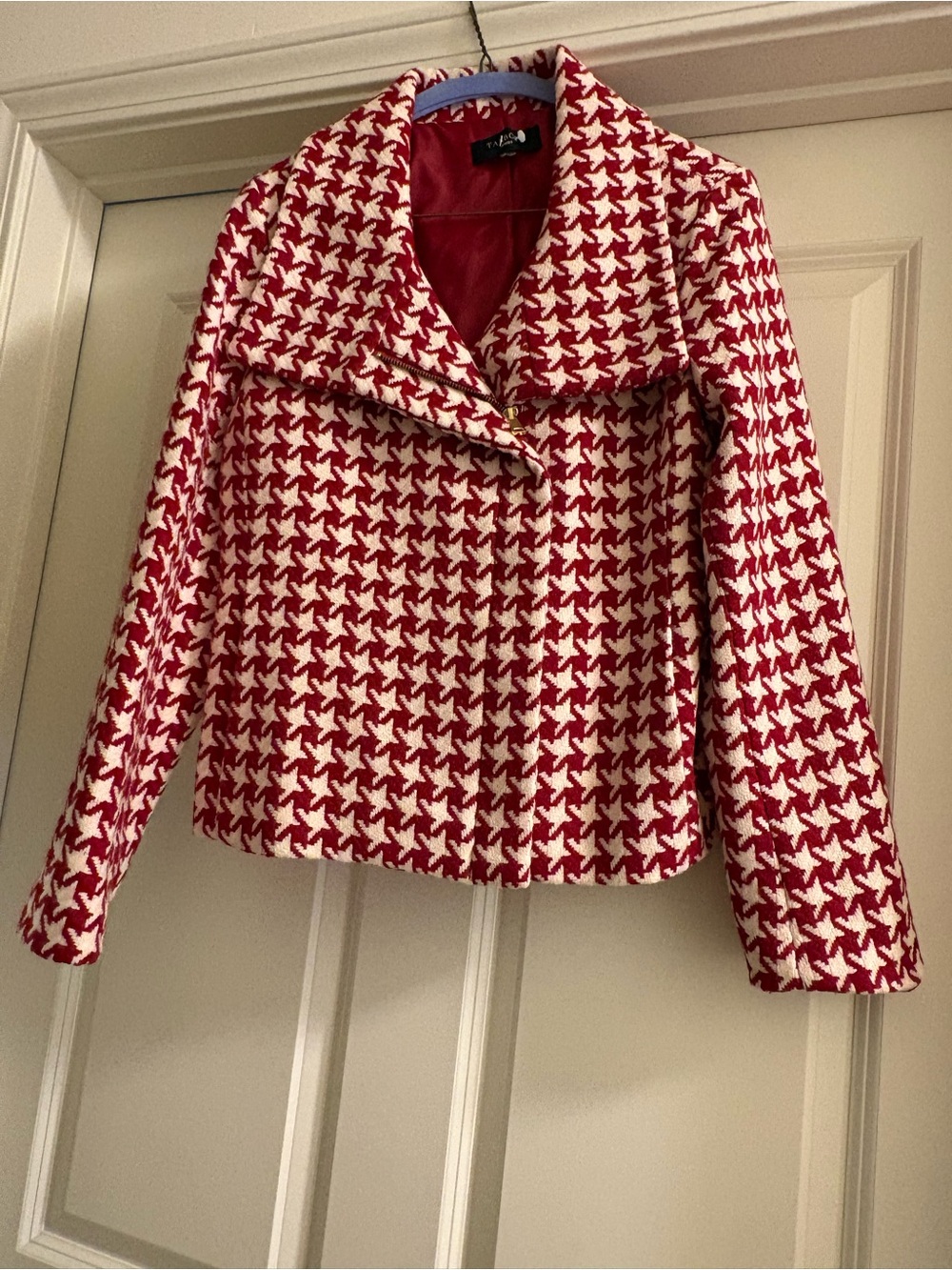 Talbots Red & White Houndstooth Women's Jacket - Classic Short Coat